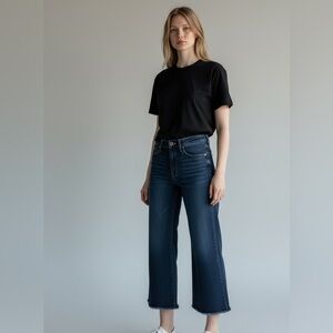 Judy Blue Dark Indigo Copped Raw Hem Size 1/25 Wide Leg Jeans